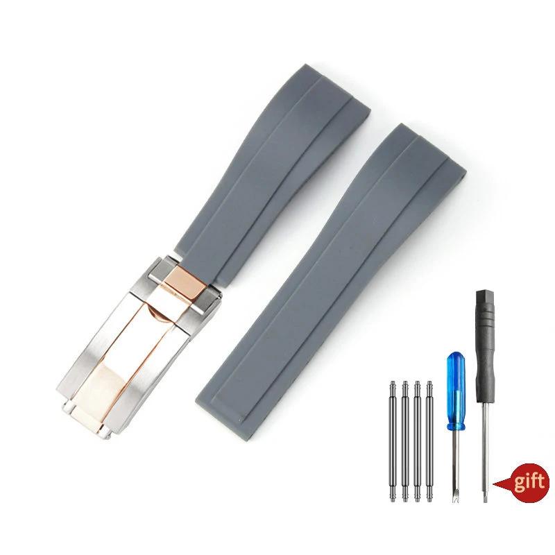 20mm Natur Weiches Silikon Kautschuk Uhrenarmband Für Rolex Uhrenarmband Daytona Submariner GMT OYSTERFLEX Armband Faltschließe