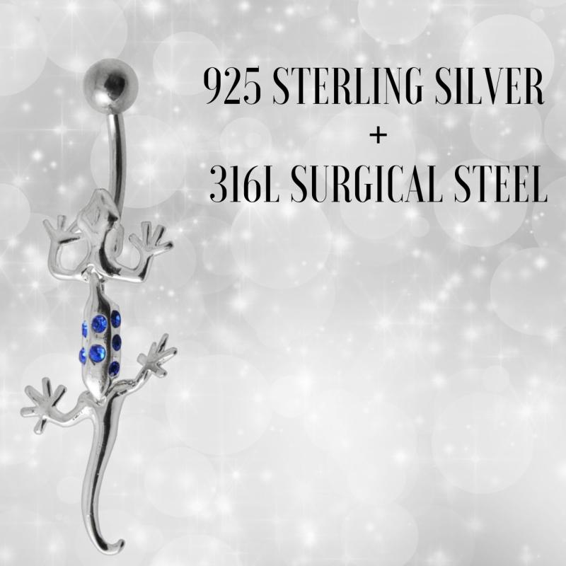925 Sterling Silver Hanging Salamander Navel Piercing Jewelry - Dark Blue