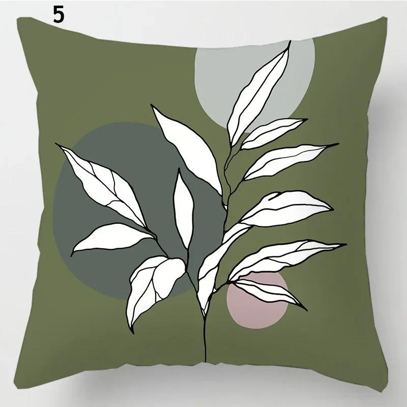 Simple Green Plant Cactus Pillowcase Geometric Line Floral Pattern Cushion Fresh Ins Style Home Sofa Decorative Pillow