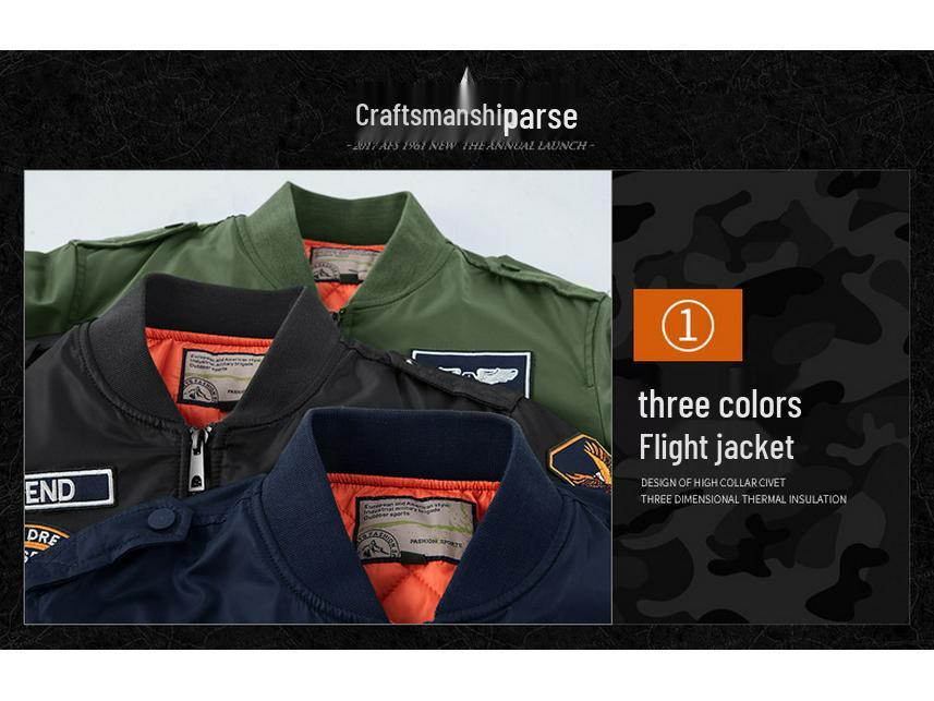 Vyriška didelio dydžio žieminė striukė su stovinčia apykakle - Šilta, stora medvilne paminkštinta pilotų striukė