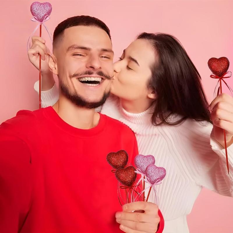 10Pcs Glitter Foam Heart Picks Stick for Valentine's Day Mother's Day Gift Vase Decoration Birthday Party Cake Toppers