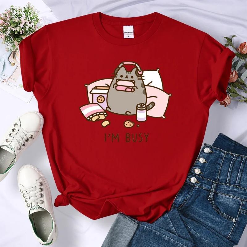 Sorry I'm Busy Cat Playing Games with Headphones T Shirt Female New T-shirts New Street Tops Summer Sleeved Harajuku Streetwear