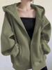 Autumn Winter Women's Fleece Sweatshirt Thickened Hooded Zip-up Loose Sweatshirt