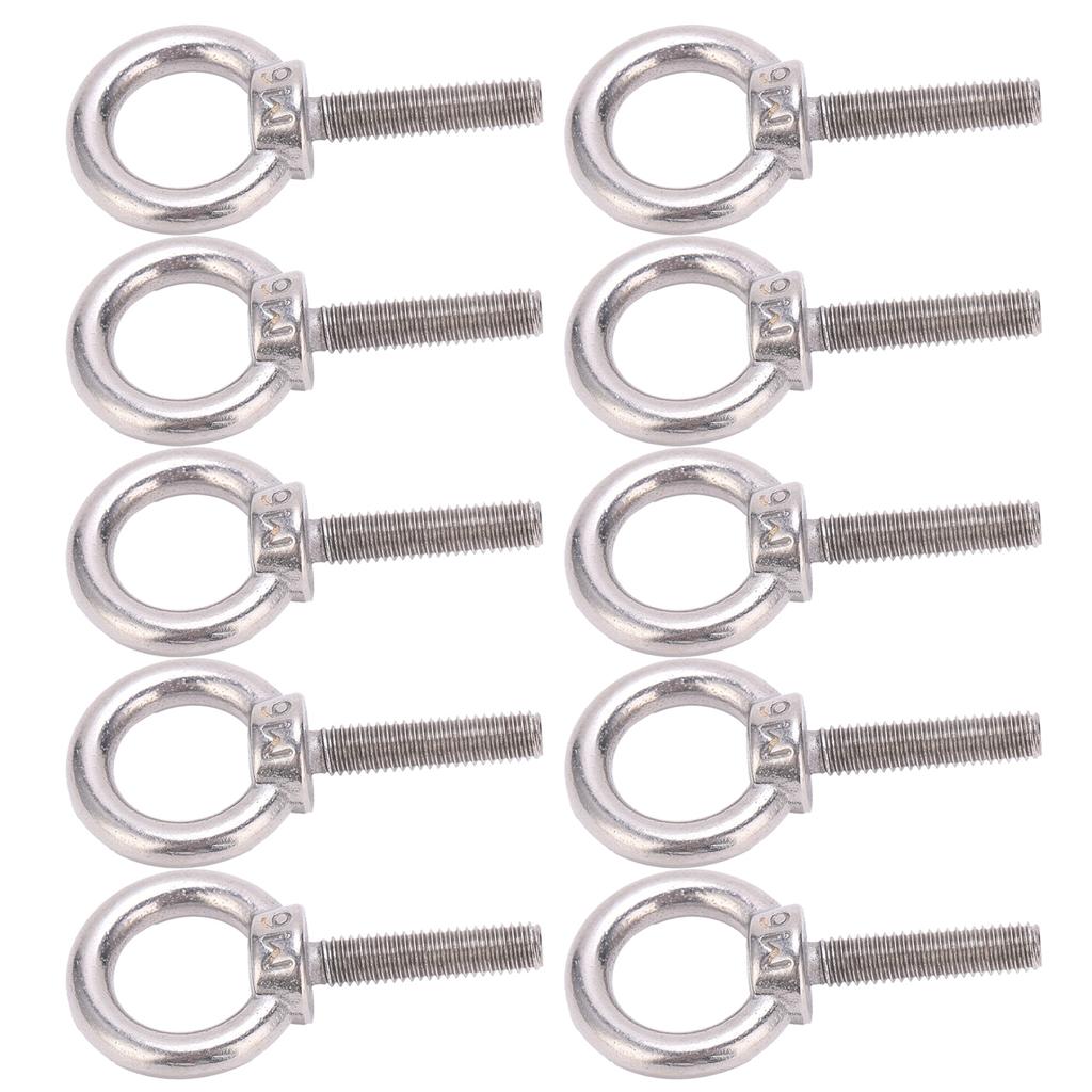 10Pcs Eye Bolt 304 Stainless Steel Lifting Round Ring Screw Fastener Hardware M6x25