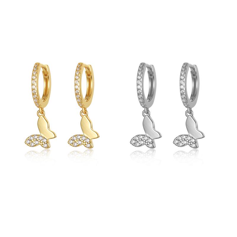 European and American Butterfly Zircon Earrings: Hoops, Ear Cuffs, Studs - Popular In Stock