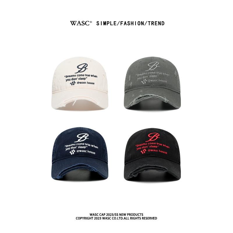 Niche design high street washing destroys baseball caps, women show their faces, small embroidery makes old soft top caps, trendy brands
