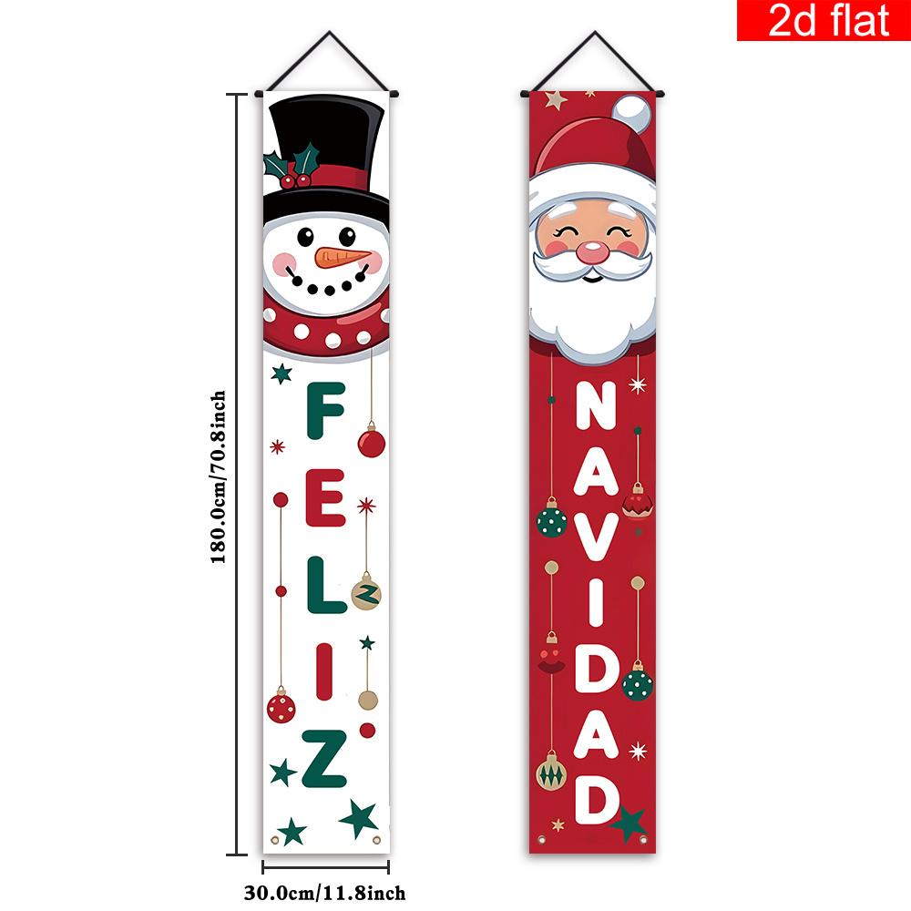 

1 Pair Christmas Hanging Banner, Feliz Navidad Doorway Decor with Cute Santa Claus and Snowman, Elegant Outdoor Indoor Decor