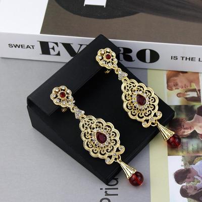 Chic Algeria Moroccan Golden Drop Earring For Women Traditional Bride Wedding Jewelry Arab Crystal Long Earring Gift
