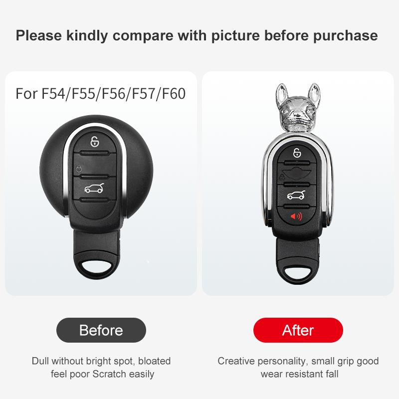 3D Metal Bulldog Car Key Case Cover Protection Shell For Mini Cooper F56 F55 F60 F54 F57 Car Key Chain Decoration Accessories