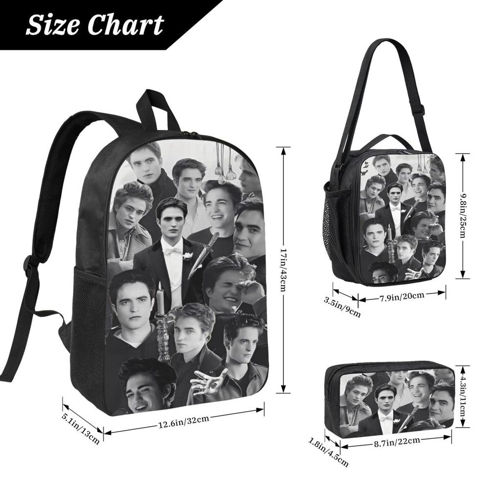3Pcs Edward Cullen Homage Twilight School Bags Set for Children Pencil Boxes Backpack Sets with Lunch Box For School