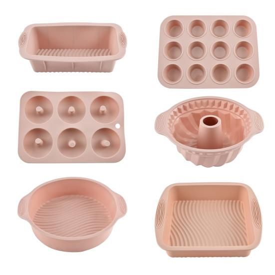

6Pcs Silicone Baking Mold Set for Oven Air Fryer Square Donut Muffin Toast Bread Mold Non-Stick Easy-Release Essential Home Baking Kit Sets розовый