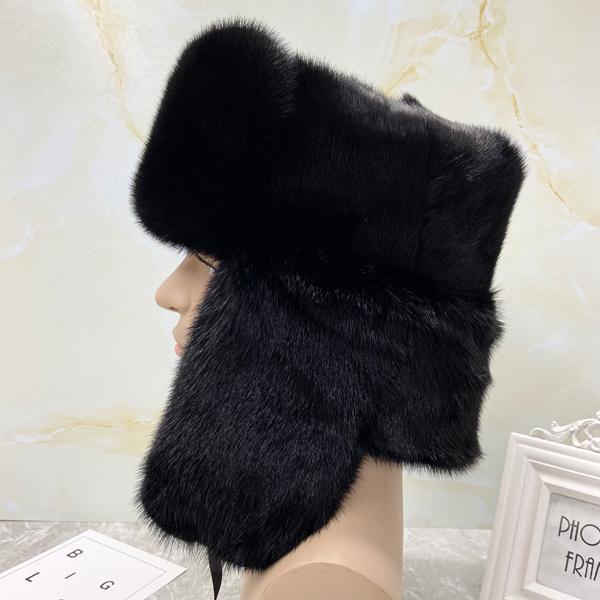 

Шапка-ушанка мужская роскошная зимняя шапка из цельного меха норки бомбер холодная шапка высокого качества в русском военном стиле шапка-траппер head size 55-62cm чёрный