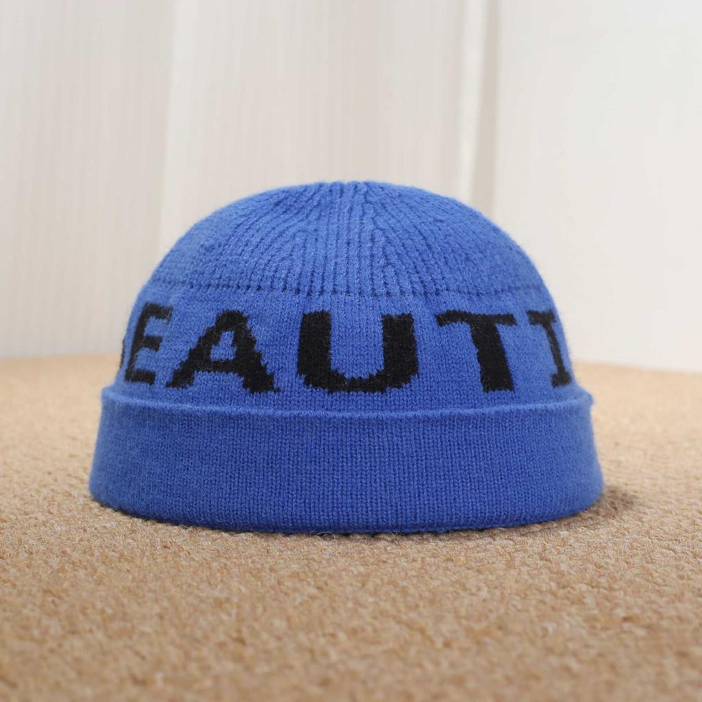 Letter knitted hat autumn and winter warm wool hat men's and women's trendy pullover cold hat multi-color