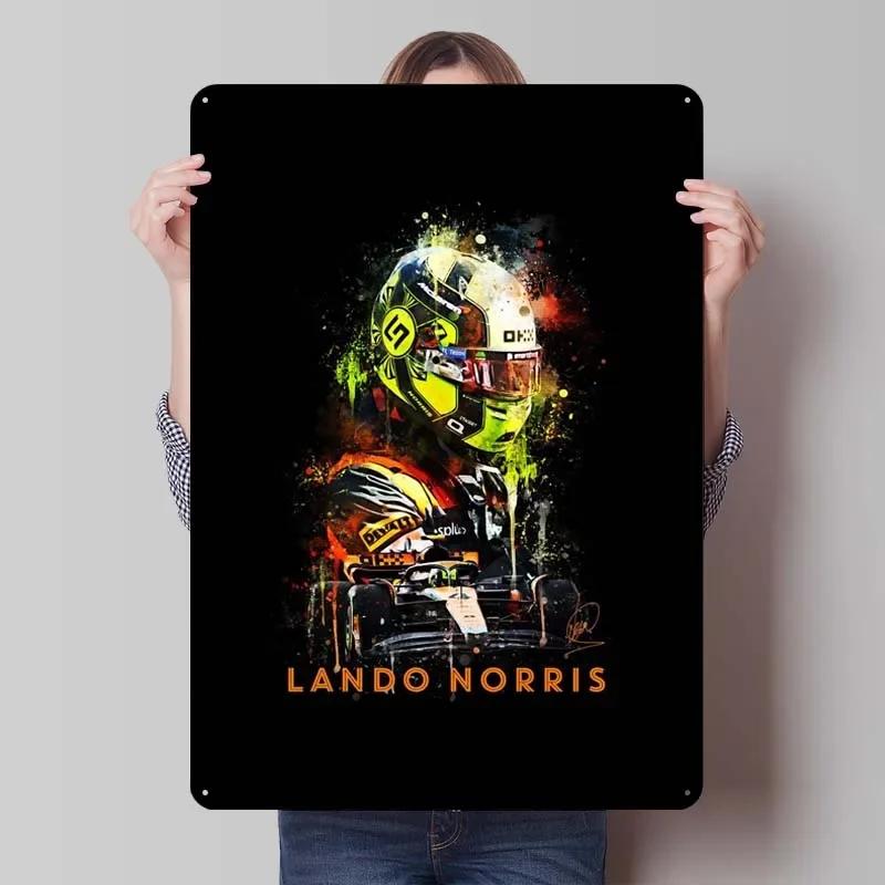 Lando Norris Metallschild Rennposter Dekorative Metallplatten Retro Blechschild für Wandkunst Dekoration Gamer Zimmer Dekoration