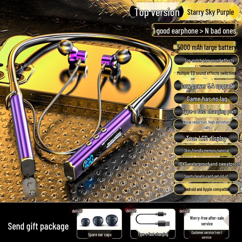 2025 Neckband Bluetooth Earbuds: Long Battery, Noise-Cancelling, Waterproof, Bass-Boosted for Running & E-sports