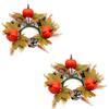 2-Pack Artificial Fall Wreath with Maple Leaves, Pinecones, Pumpkins and Candle Picks for Halloween Thanksgiving Home Front Door Decor