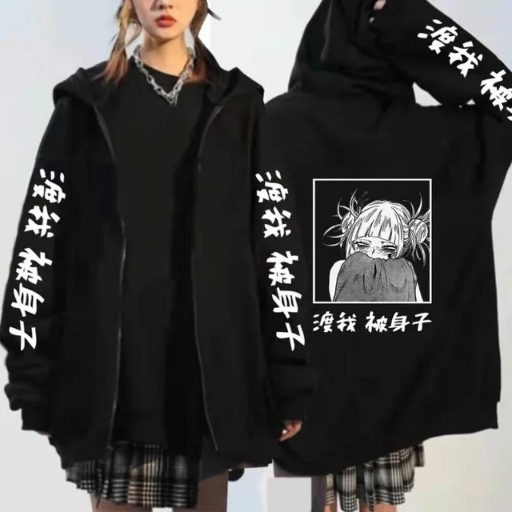 Hot Anime My Hero Academia Himiko Toga Graphic Print Hooded Men Women Zipper Hoodies Oversized Sweatshirt Harajuku Zip Up Jacket