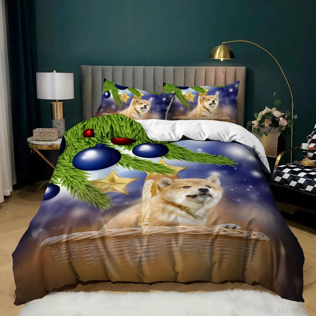 Hunde Bettbezug Set DJ Welpen Bettwäsche Set Weich Niedlich Hunde Muster Bettdeckenbezug Mikrofaser Doppel Queen King Size Bettbezug