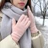 Warm Gift for Her in Winter Faux Mink Five Finger Gloves Women, Soft Plush Lined Gloves, Hand Warmers Mittens Cold Weather, Solid Color Thermal