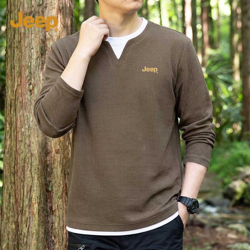 JEEP Men s Waffle Knit Faux Layered Long Sleeve T-Shirt