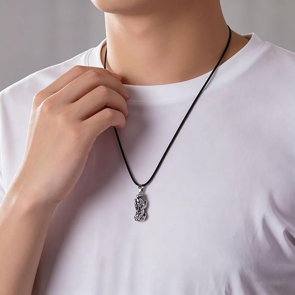Silver Ruyi Pixiu Pendant, Unisex Braided Rope Necklace, Pikachu Sweater Chain Pendant, Vintage Ethnic Style Wear Accessory