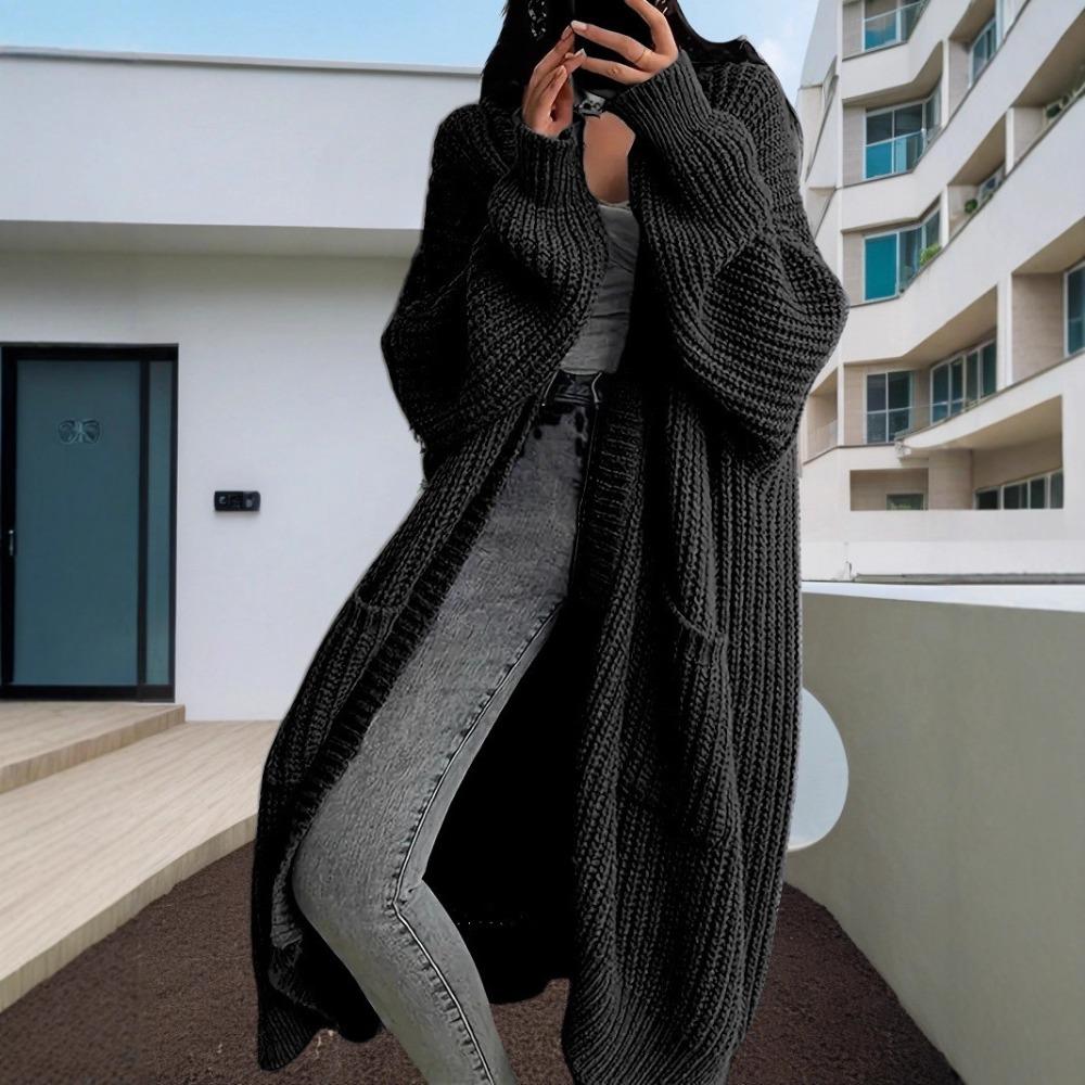Mid-Length Lazy Style Casual Knit Cardigan Women Spring Autumn Winter Loose Versatile Long Sleeve Sweater Coat