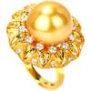 Vintage Medieval Court Style Ring, Gold-Plated Imitation Pearl Sunflower Retro Weave Carved Gold Pendant For Women