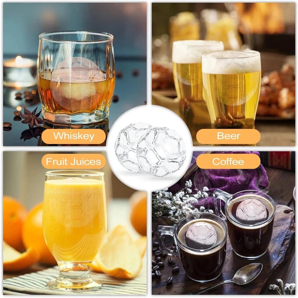 1Pc Soccer Ice Cube Mold,Silicone Sphere Ice Mold Chocolate Mold with Clear Funnel-type Lid,Make 4 Large Ice Balls for Juice