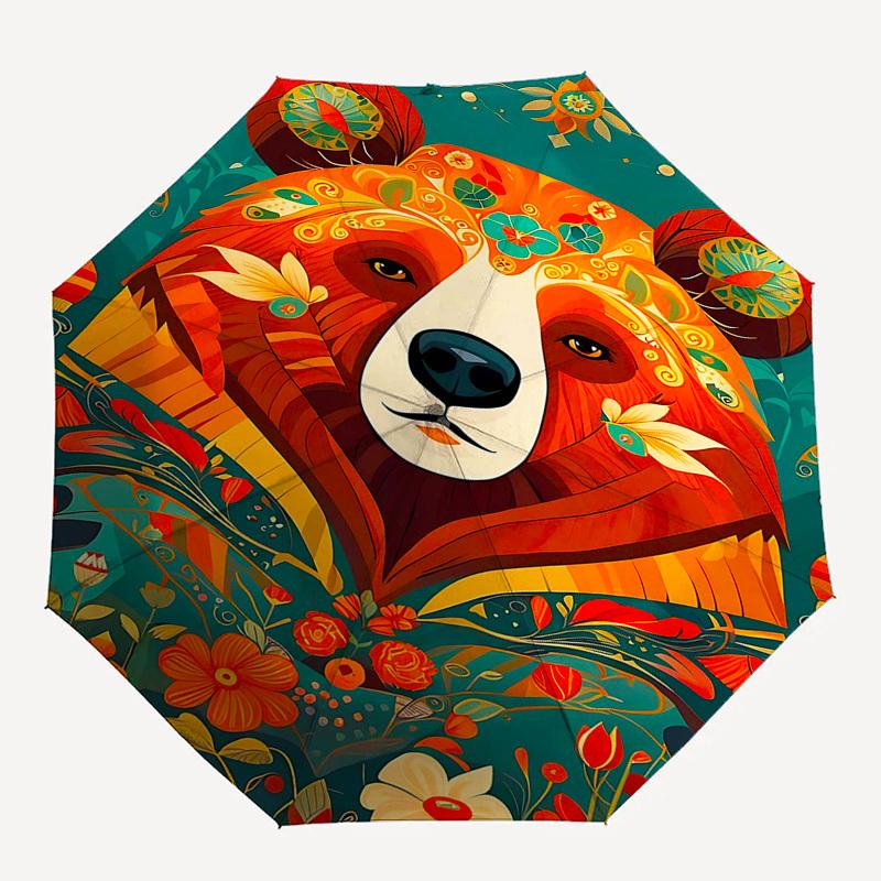 1pc Floral Artwork Automatic Folding Umbrella, Portable 3-Fold Design with Iron Frame, Perfect for Outdoor Use, Festive Gifts, Fans, Travelers, Daily