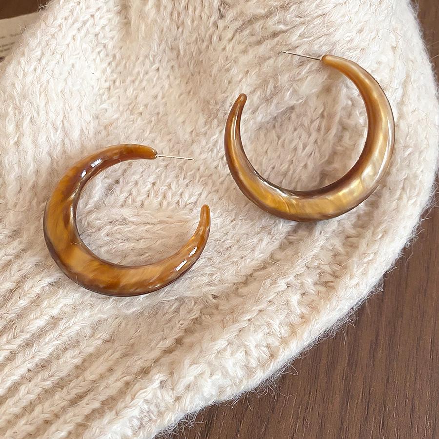 Silver Needle Maillard Resin Ombre Vintage Geometric Earrings - Autumn/Winter Minimalist C-Shaped High-End Niche Ear Jewelry