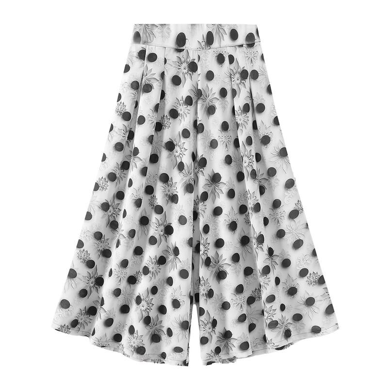 Women's Printed Elastic Waist Cropped Wide-Leg Pants