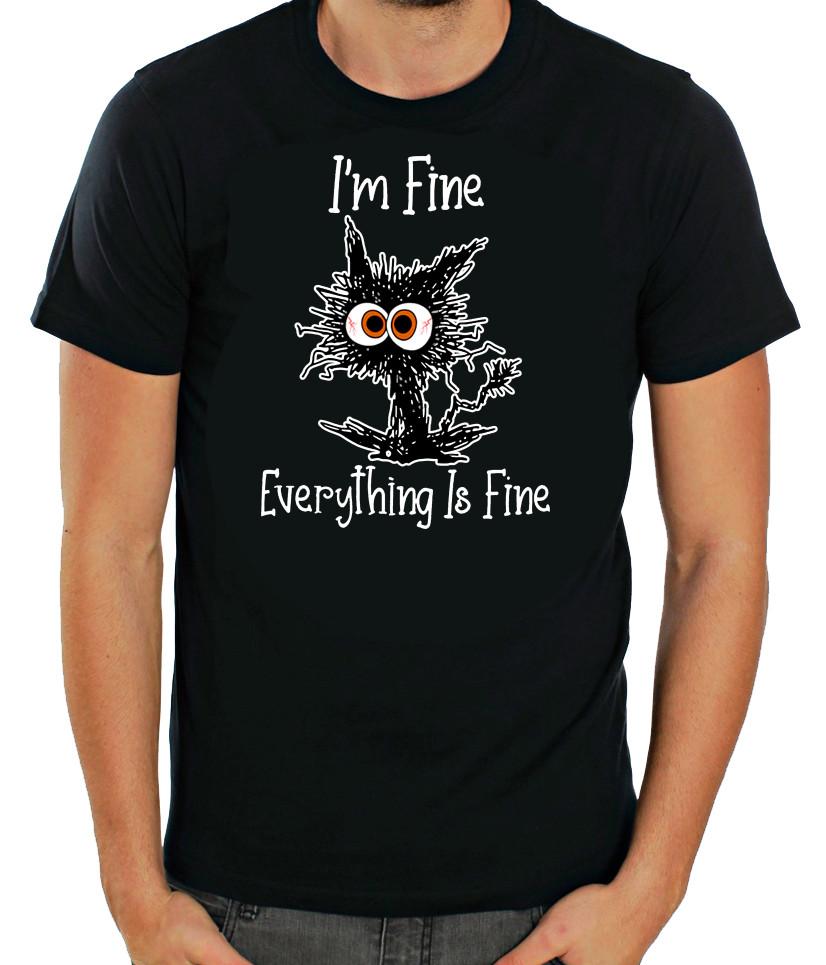 

I m fine, Everything fine, cat, Short Sleeve T- Shirt Men G594 XL