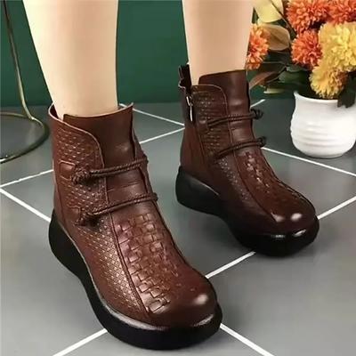 PU Leather Plush Boots For Women Solid Color Thick Warm Insulated Female Snow Boots Anti-slippery Casual Footwear