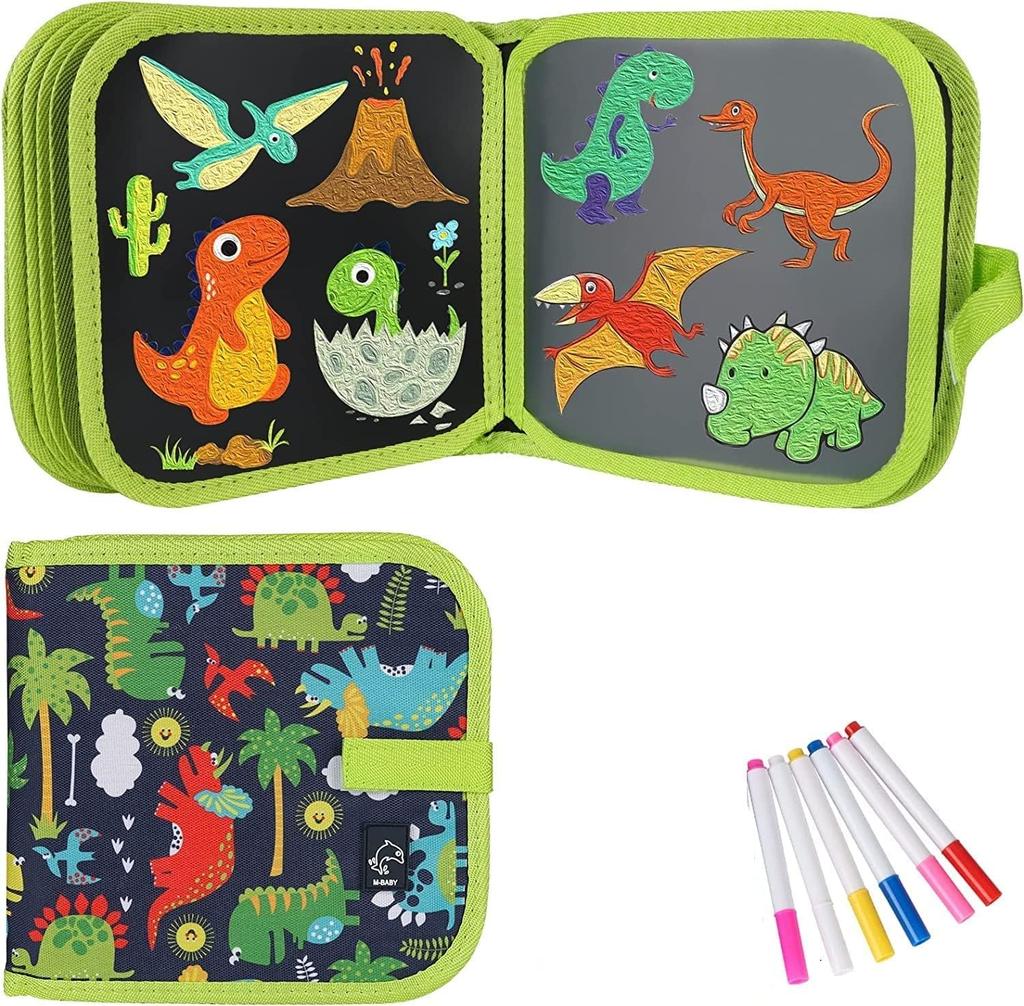 DIYORONAL Erasable Doodle Book,Magic Drawing Book with 10 Pages & 6 Water Soluble Chalk Markers (6 Colors) Kids, Easily Erase with 2 Wet Tissu,To