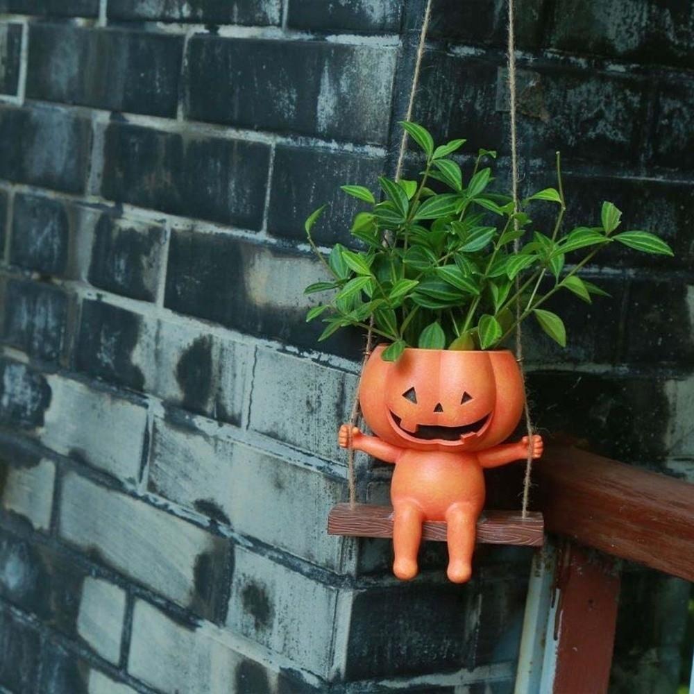 Succulents Halloween Flower Pot Plastic Swing Pumpkin Plant Basket Cafe Decorations
