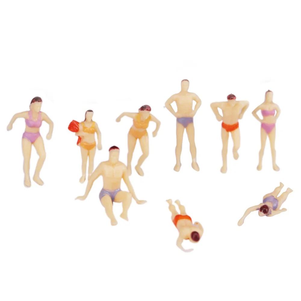 20 Stück Kunststoff sortiert 1:75 Bemalte Modell Strandmenschen Meereschwimmer Schwimmfiguren Verschiedene Posen Zuglayout Landschaftsmodell
