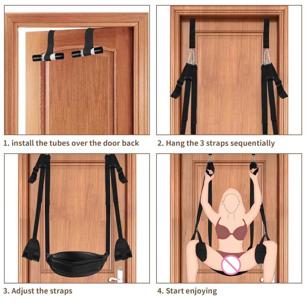 Door Sex Swing with Seat, Bondage Slave Leather Soft Plush Sex Slings with Adjustable Straps