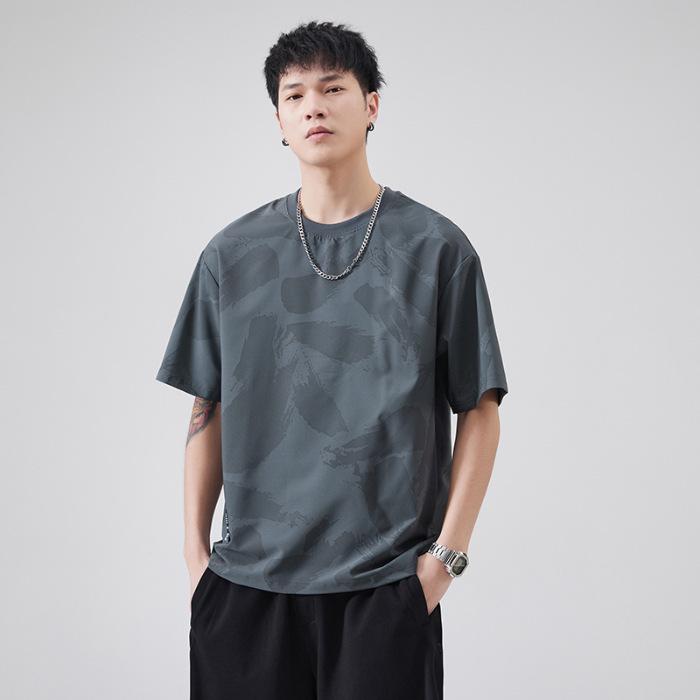 

Мужская футболка Ice Silk с короткими рукавами и круглым вырезом 2025 года — дышащий, свободный летний топ XL серый