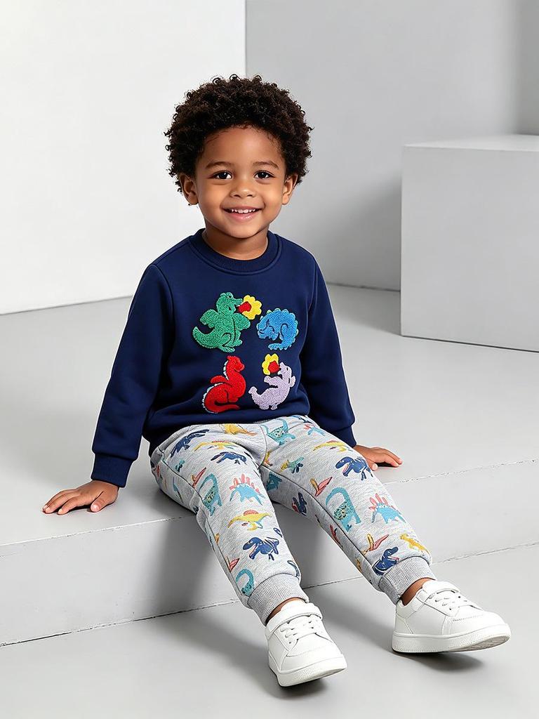 Autumn 26 EU/US Style Boys' Jogger Pants with Colorful Dinosaur Print