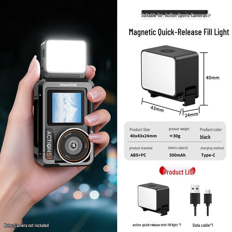 Kompatibel mit DJI Action 5 Pro/4/6 Mini, Tragbares Fülllicht für Pocket 3/4 mit magnetischer Schnellbefestigung.