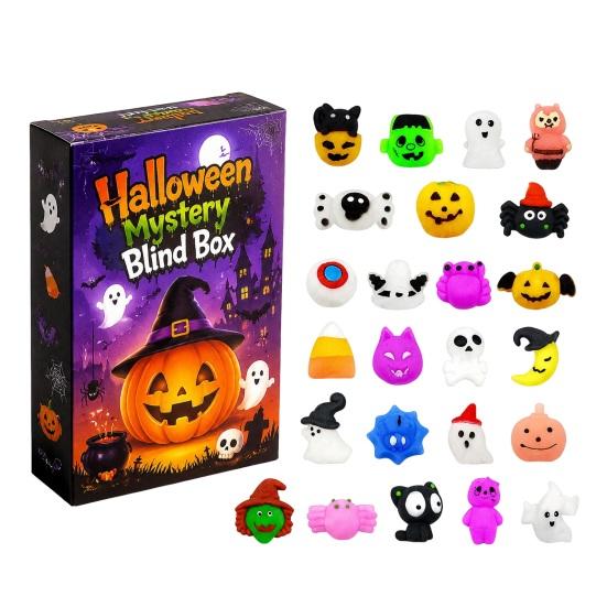 Holiday Countdown Advent Calendar Halloween Squeeze Toy Calendar 24 Day Ghost Pumpkin Fidget Toys Set Collectible Figures Gift Box for Kids,