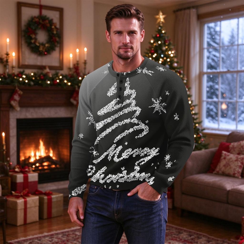 Men's Christmas Print Sweater Holiday Graphic Pullover for Winter Party Casual Wear