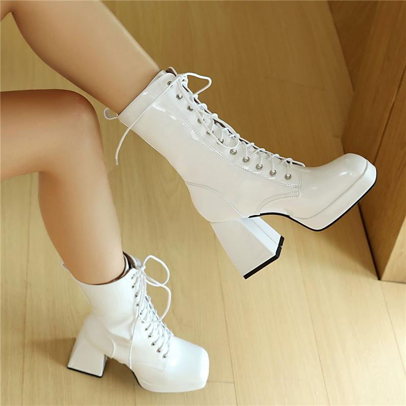 Bottines à talons hauts pour femmes, sexy, style européen, automne et hiver, nouvelle couleur unie, talon épais, grande taille, bottines romaines