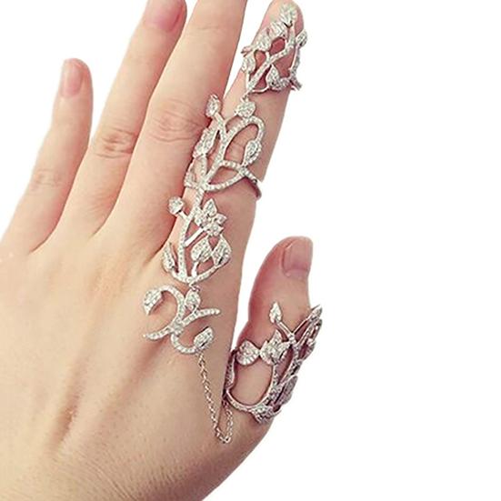Chain Ring Flower Pattern Finger Jewelry Adjustable Women Chain Link Finger Ring for Wedding