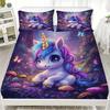 Unicorn Pattern 3D Fitted Sheets Set Cute Kids Bedding with 1/2 Pillowcases  Boys Girls Bedroom Decor