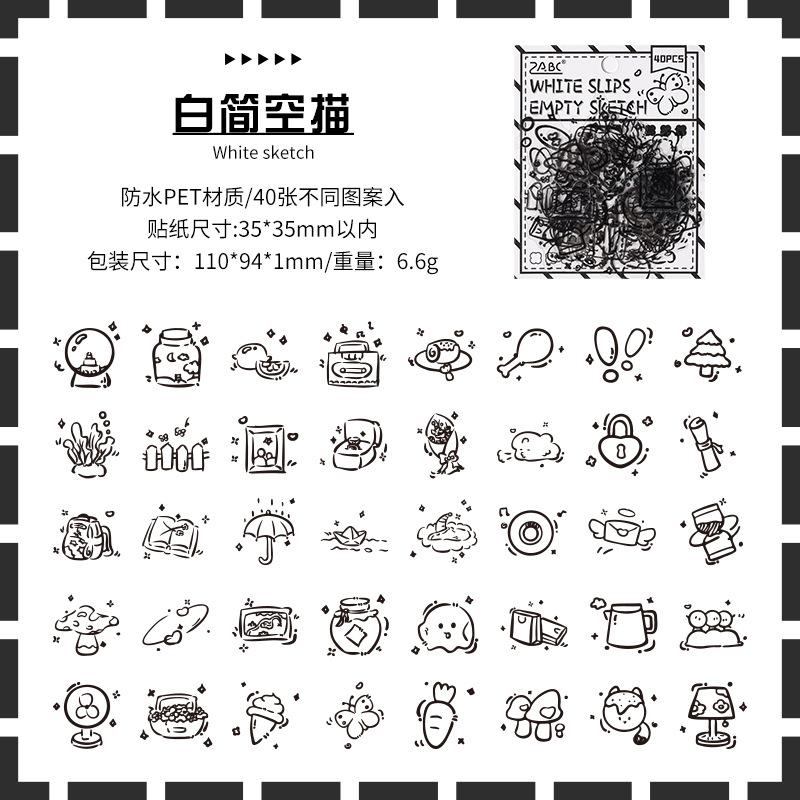 40Pcs Black Cute Stickers PET Scrapbooking Journal Decor Sticker Aesthetic for Phone Case Album Planner Kawaii Gift
