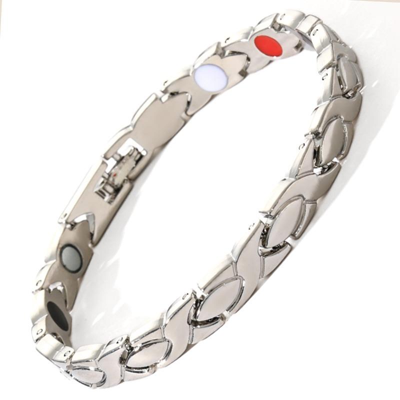 Cross Magnetic Bracelet for Women Rose Chain 6.5mm Wide Stainless Steel Female Benefit Health Energy Jewelry Waterproof