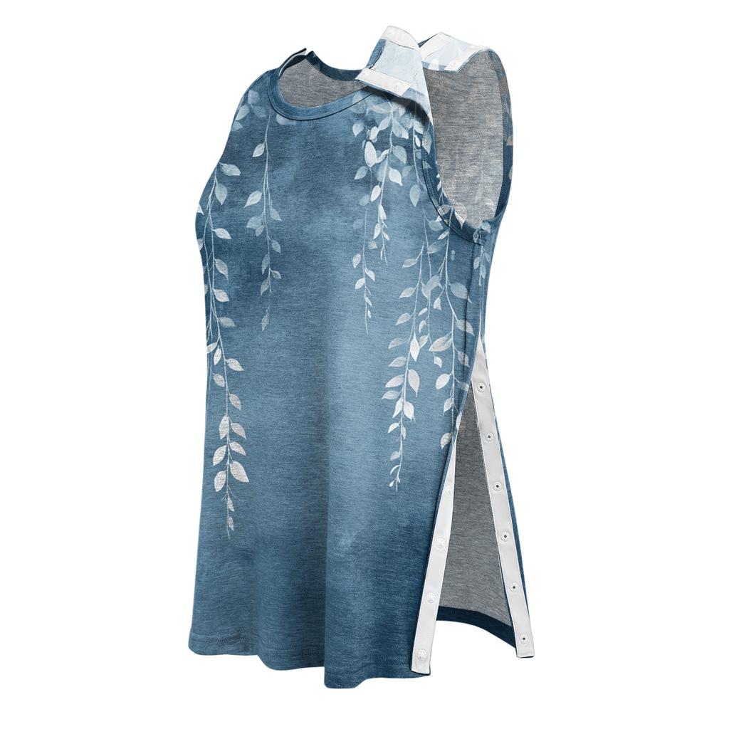 Women Post Shoulder Surgery Shirt Sleeveless Floral Print Top One Shoulder Snap Button Opening Medical Recovery Blouse