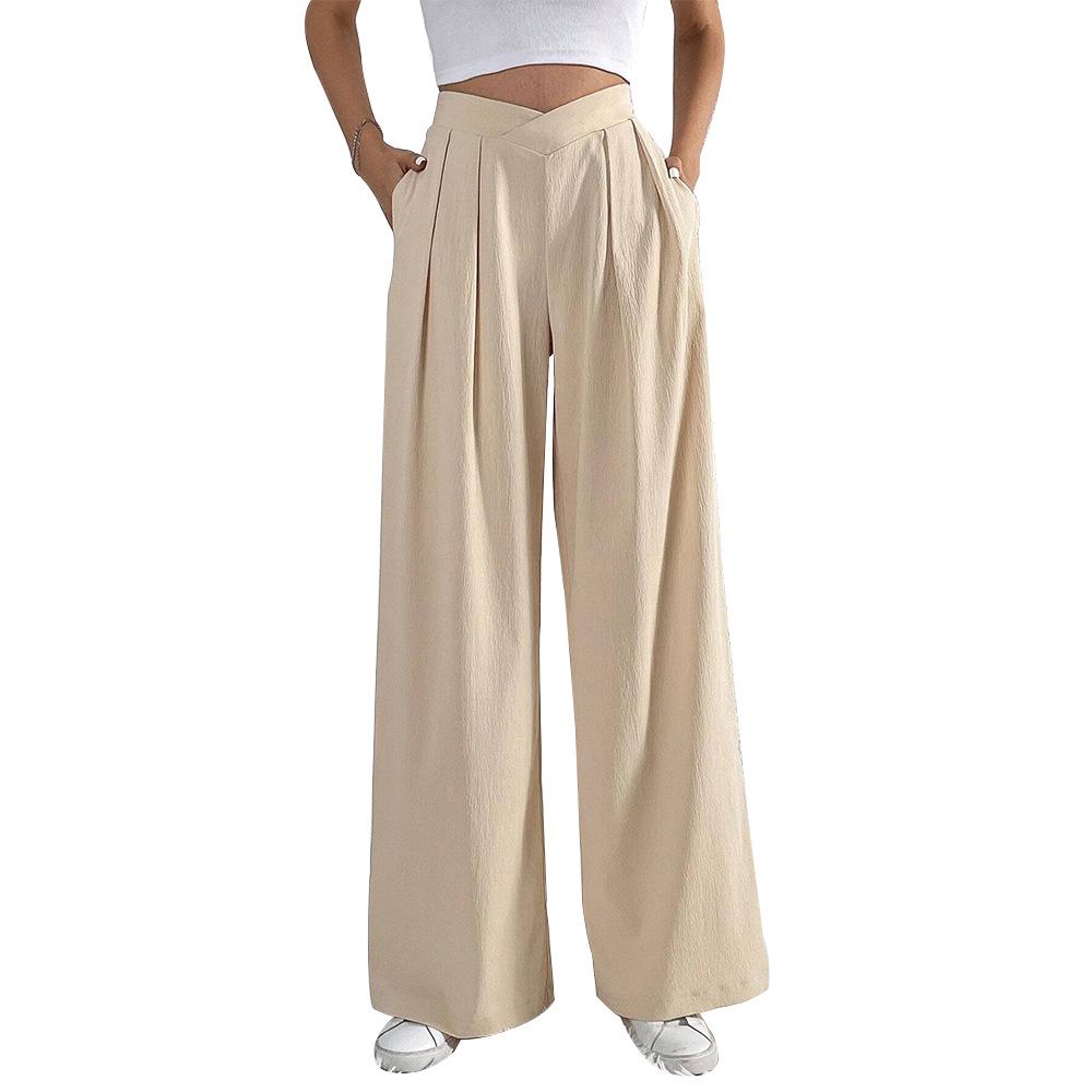 2024 Autumn/Winter Women's European and American Pleated Casual Wide-Leg Long Pants