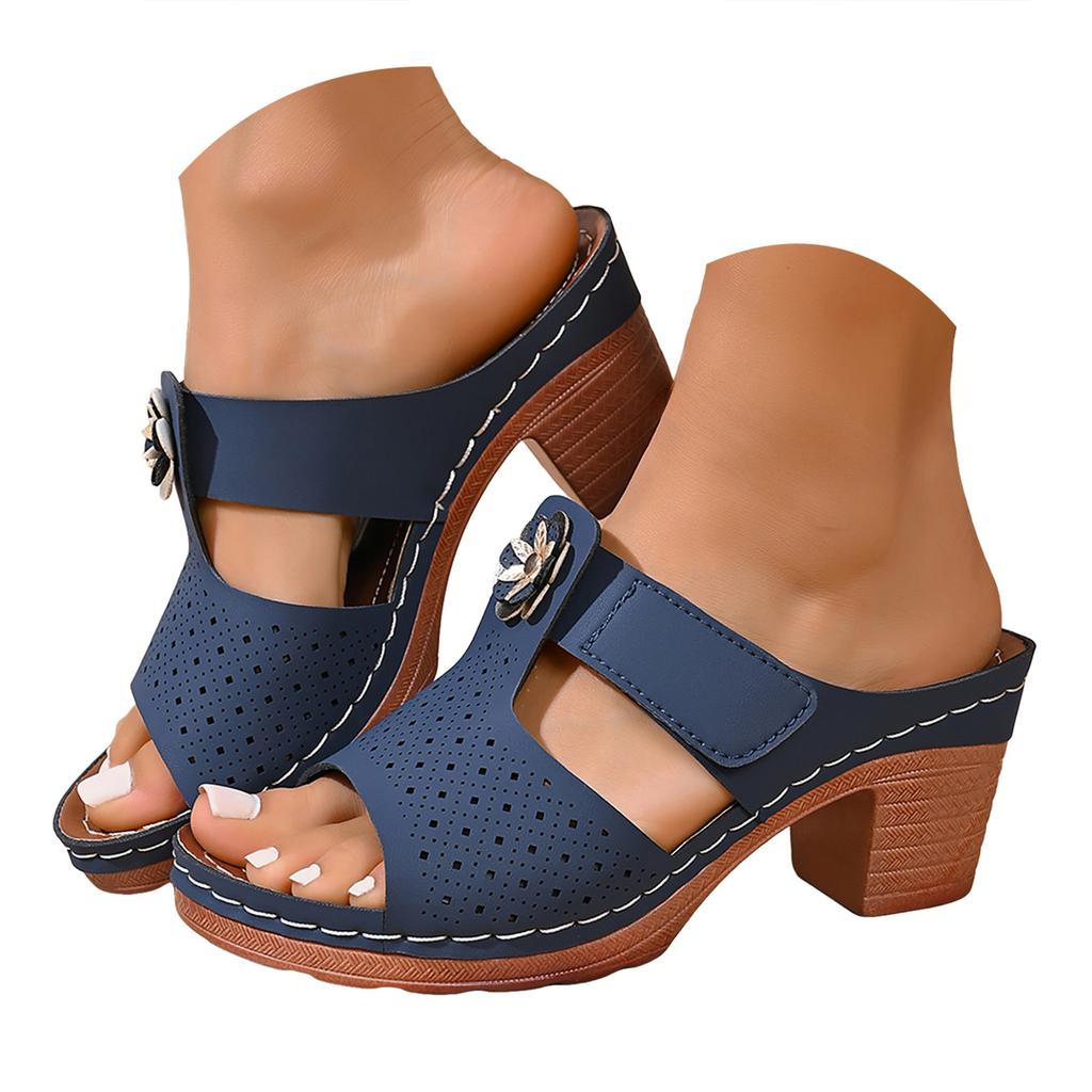 Women'S Chunky Heel Closed Toe Sandals Breathable Openwork Design Rhinestone Thong Sandals For Women Very G Sandals For Women